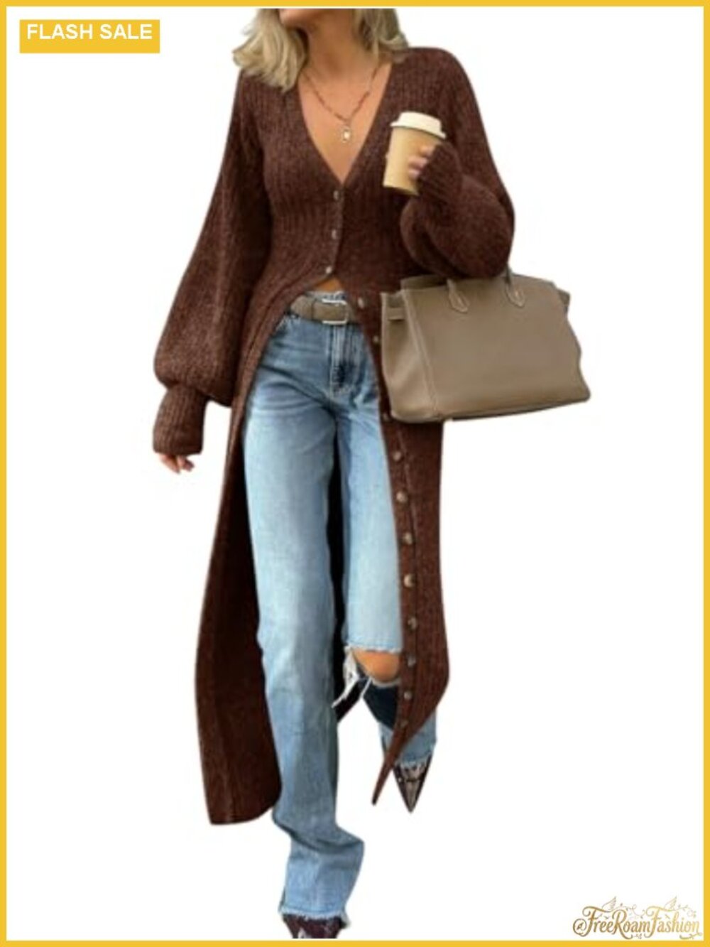 Womens Chunky Knit Long Duster Cardigan Button Down Maxi Sweater Dress